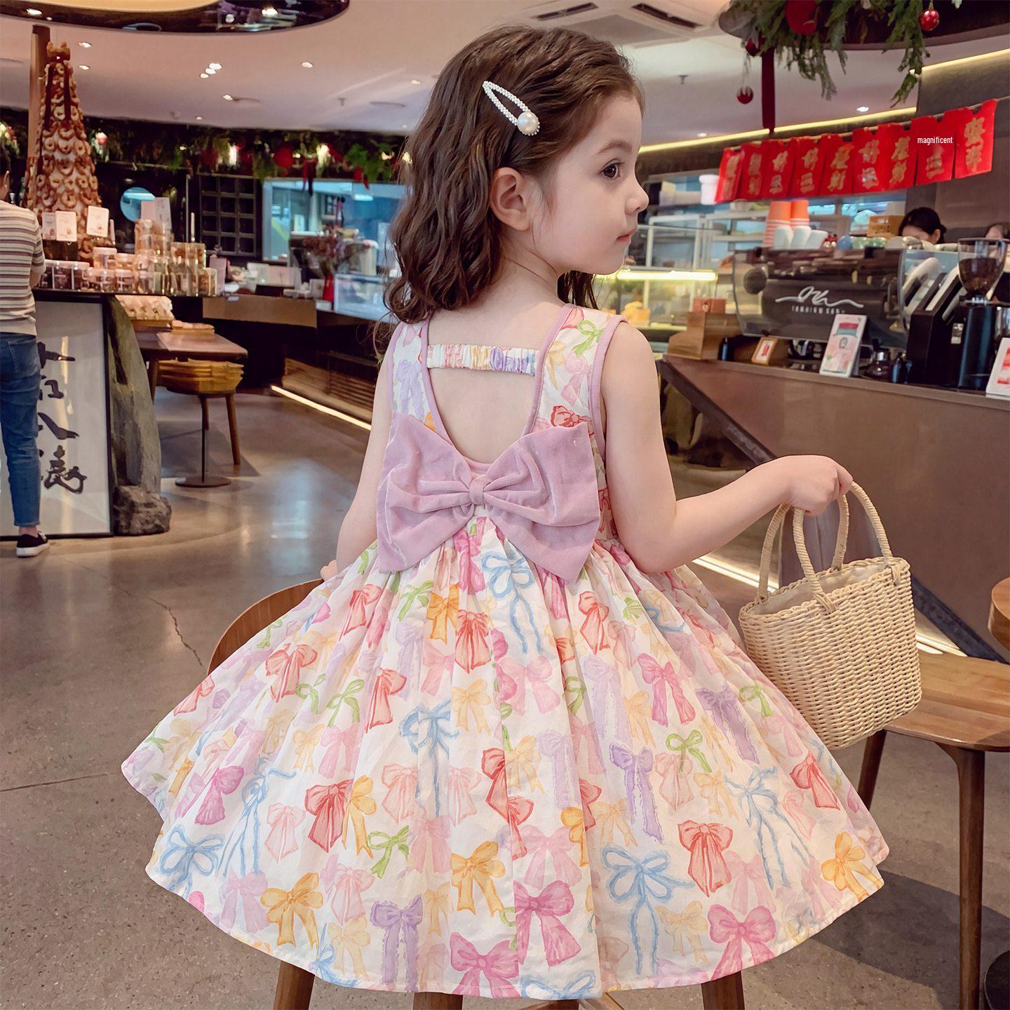 Girls Floral Sleeveless Summer Dress with Open Back & Sweetheart Neckline 130 cm