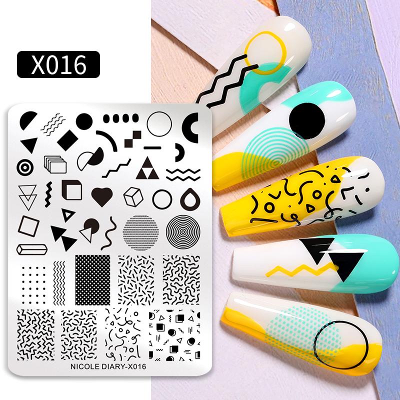 NICOLE DIARY Leopard Flower Nail Stamping Plate Image Transfer Template Geometry Leaf Stainless Steel Stencil Nail Printing Tool
