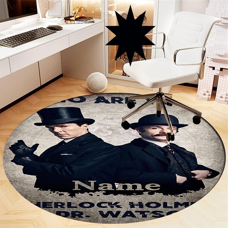 Custom Name Sherlock Holmes Printed Round Rug Carpet Chair Rug Area Rug Entryway Doormats,for Office Chair Living Room Bedroom Kitchen Room.