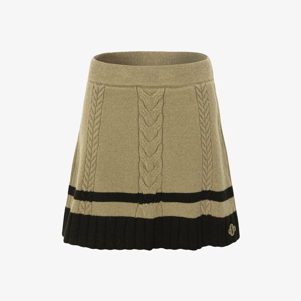 Rick Cable Color Block Knit Skirt (Beige)