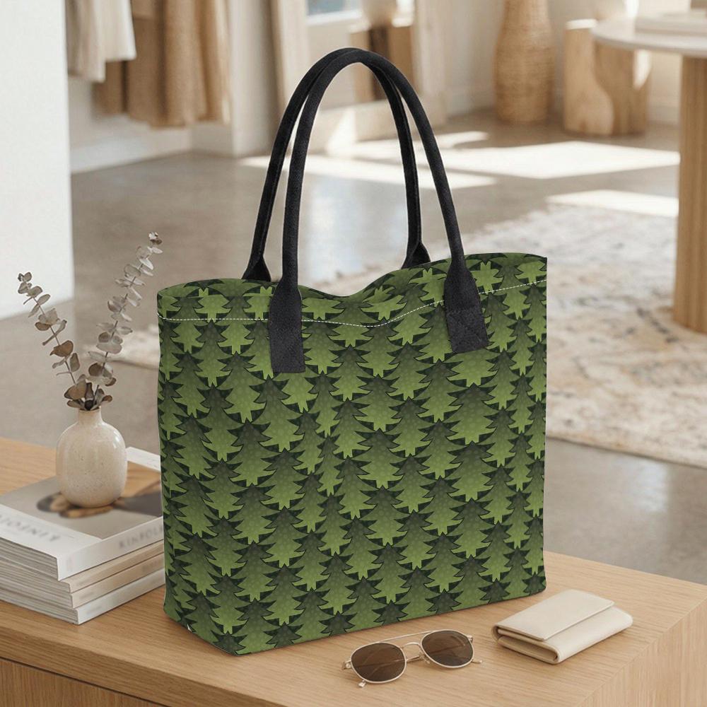 Green Tree Print Tote Bag Casual Large Capacity Daily Shoulder Handbag
