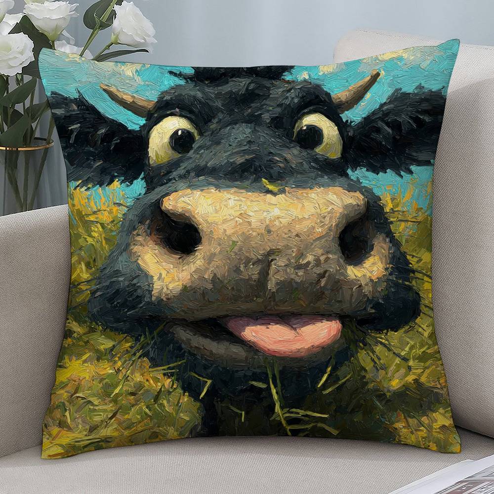 Funny Animals Cow Giraffe Pillow Case Short Plush Double-sided Print Square Throw Pillow Covers Sofa Home Cushion Decor