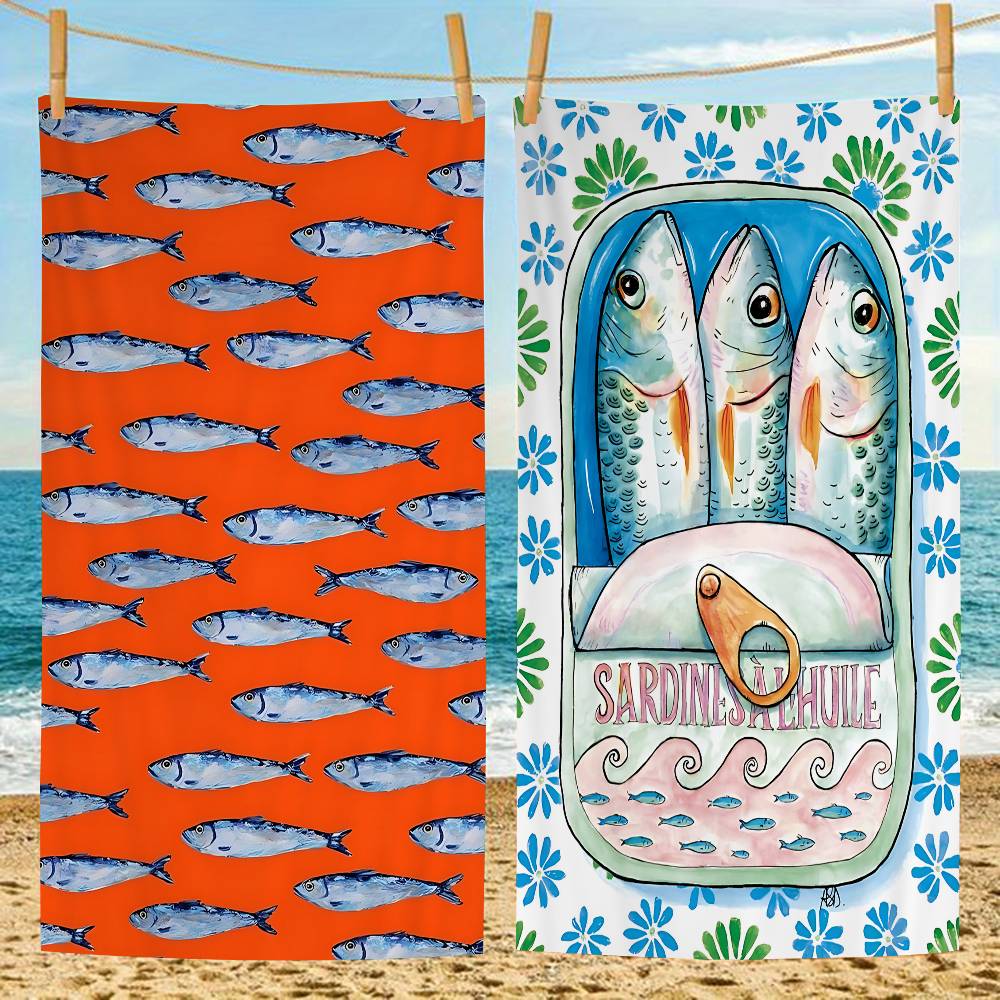 Lampada White Colorful Sardine Lobster Fish Ocean Animal Big Microfiber Beach Towels Quick Dry Towel Sand Beach Towels Pool Towel For Yoga