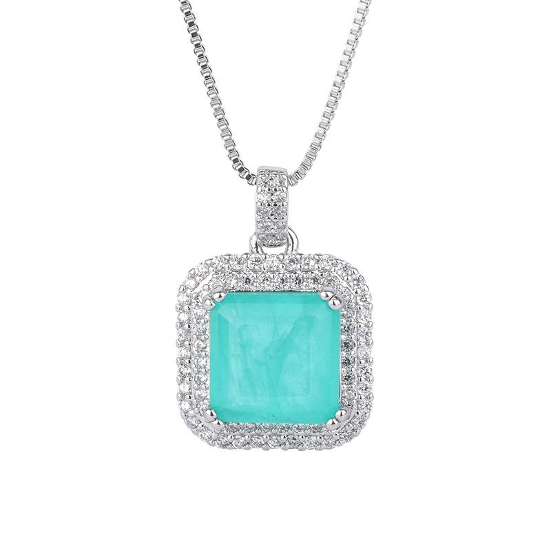 Micro-set Diamond Simulation Emerald Paraiba Square Stud Earrings Pendant Women's Jewelry Ring