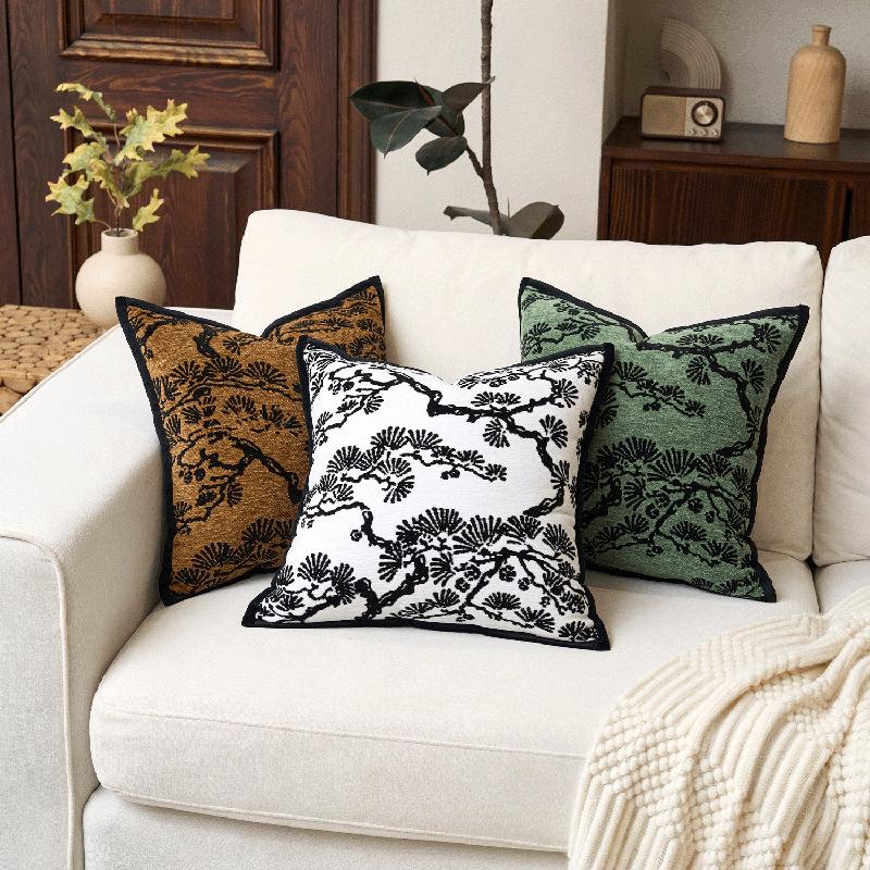 Chenille Green Plant Abstract Cushion Cover (Pillow Insert Not Included) - Luxury Sofa Decor & Gift Option.