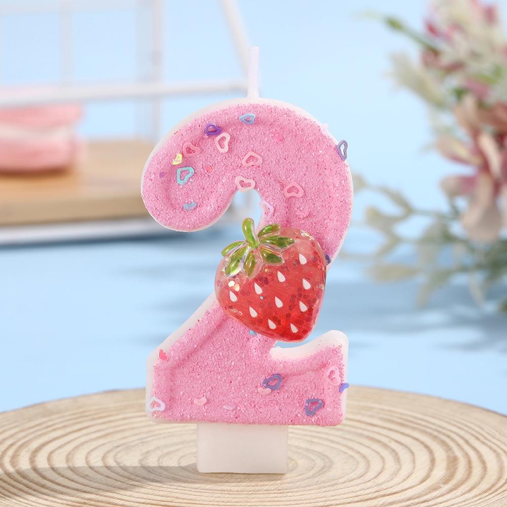 Pink Heart Strawberry Number Candles: Creative Children's Birthday Cake Decorations 0-9