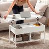 Lift Top And Extendable Coffee Table Living Room Table With Hidden Compartment Open Shelves 98x49x55cm White