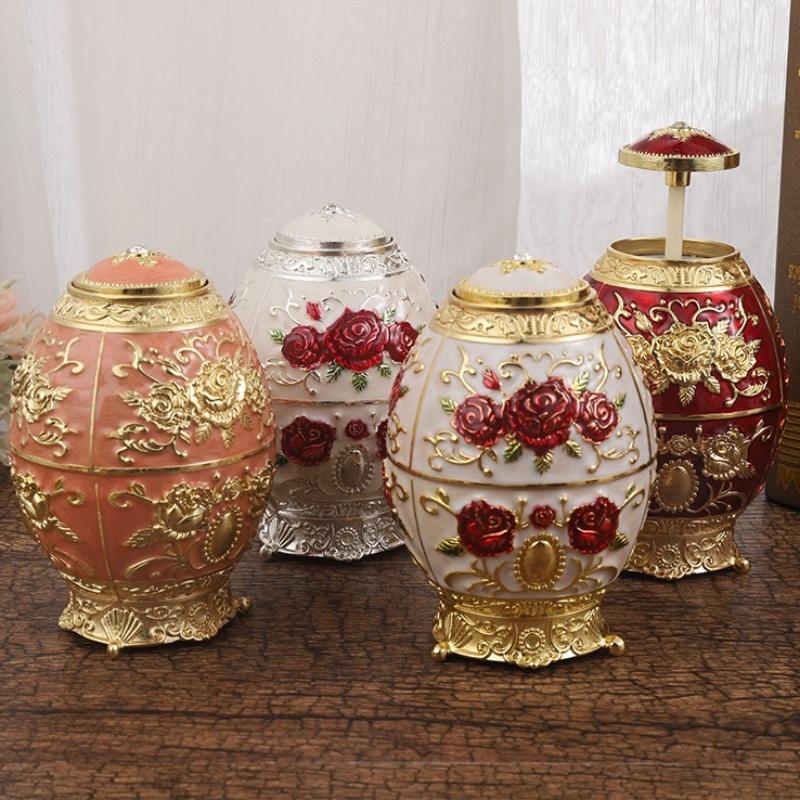 Automatic Push-Type Toothpick Box Engraving Rose Alloy Platinum Toothpick Organizer Holder European Style Decoration Unique Gift