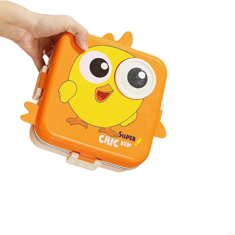 

3 Compartment Stainless Steel Lunch Box With Cartoon Design Leak Proof Lid Food Container For School Office Bentos