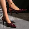 Fashion Wine Red Female Sandals Fashion Heels Footwear Women Pumps Slingbacks Shoes for Pointed Toe Buckle Strap Ladies High Heels Shoe