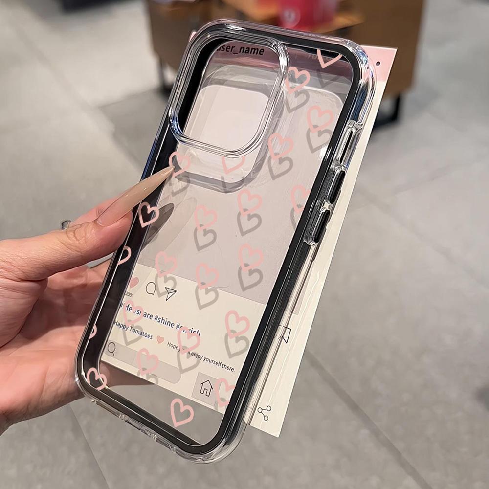 Love Heart Phone Case For iPhone 16 Pro Max Case iPhone 13 14 11 12 15 17 Pro Max 17 Air 2 IN 1 Transparent Soft Silicone Cover