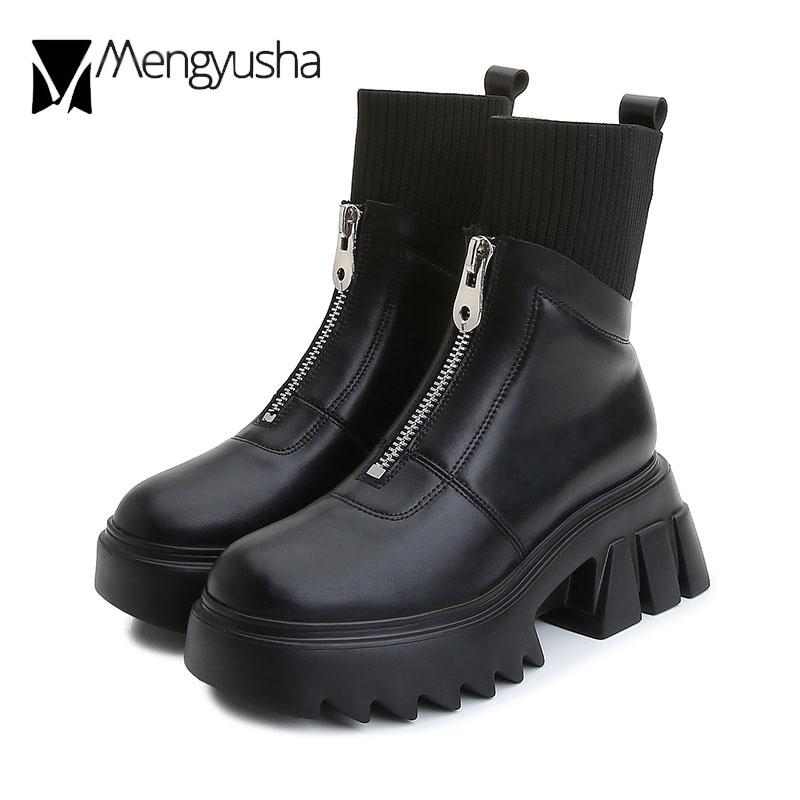 Bottes d'équitation à fermeture éclair avant femme bottines en maille bottes à plateforme d'hiver en peluche à gros talons hauts botas grande taille 34-43