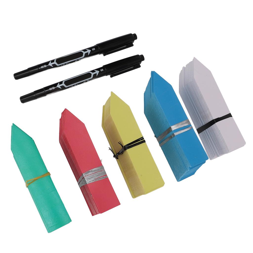 500 st växtetiketter 5 färger 10x2cm Plastväxtnamnetiketter Trädgårdskrukmärkare med 2 svarta oljepennor