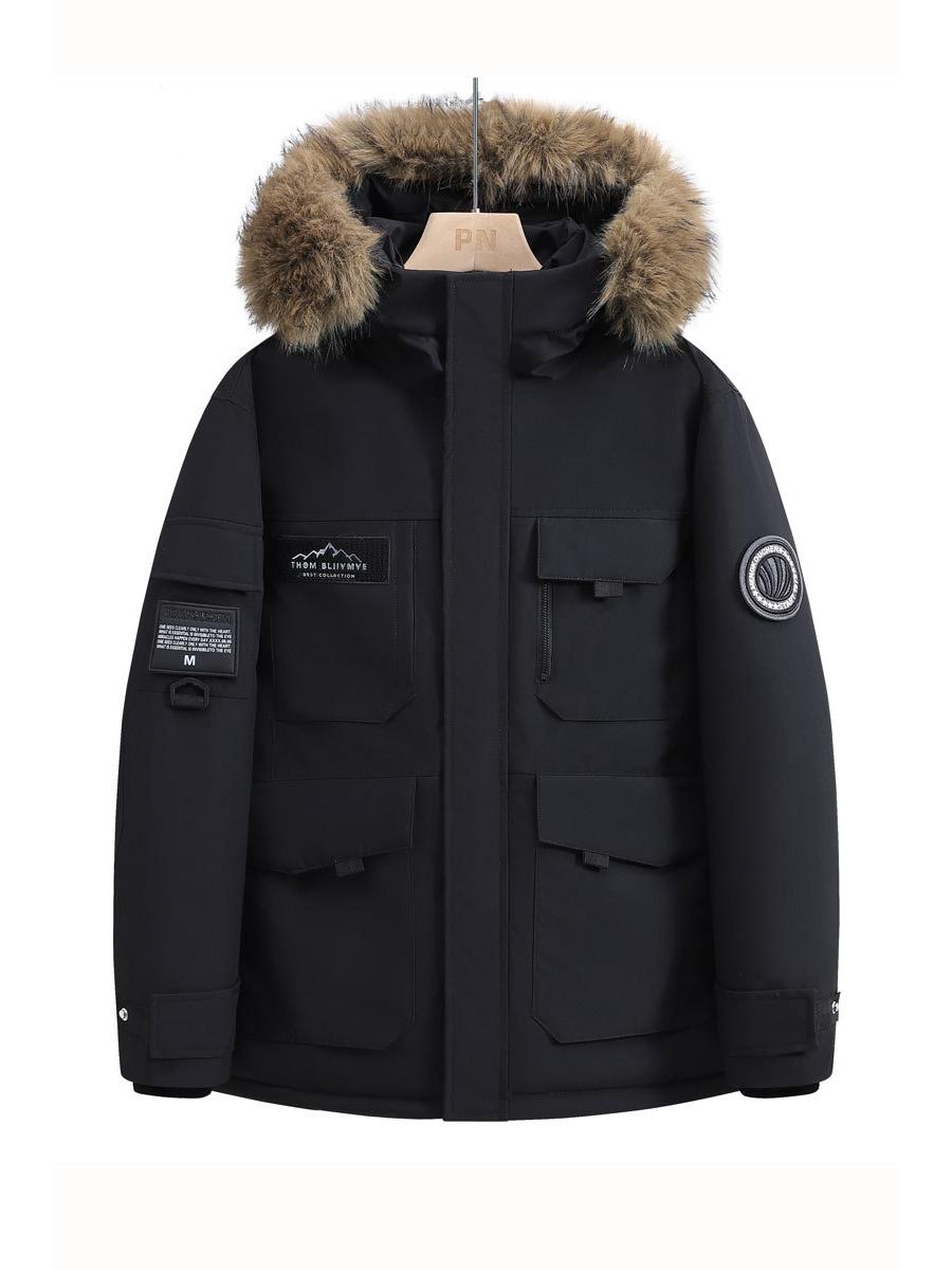 

Warm Fur Collar Down Jacket for Men & Women - Short Winter Coat for Extreme Cold, Outdoor & Casual Wear Medium чорний