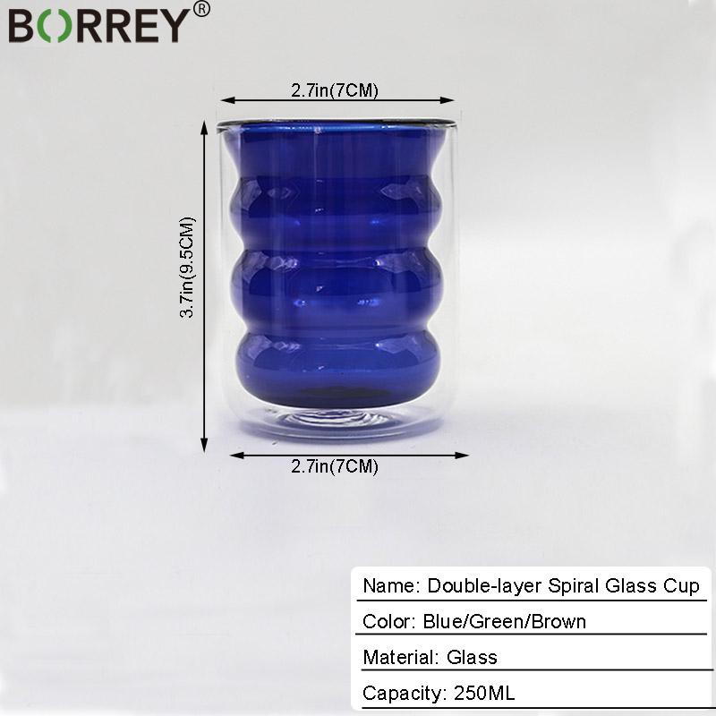 BORREY 250Ml Double Wall Glass Coffee Cup Mug Spiral 3D Glass Mug Heat-resistant Glass Tea Milk Cup Unique Office Drinking Mug