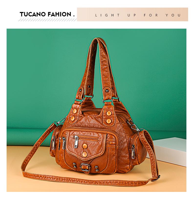 Women's Retro Soft Leather Shoulder Bag - Small Square Crossbody for Middle-aged and Elderly