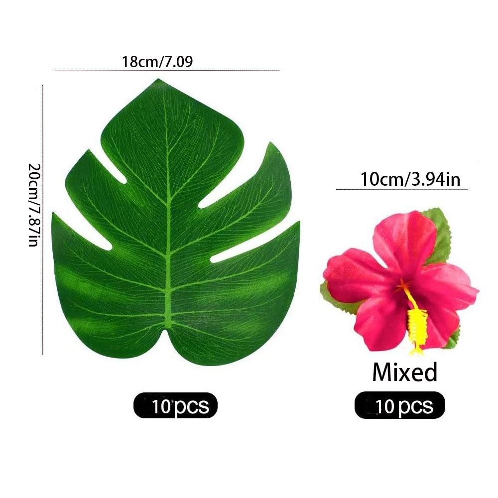 20pcs Tropical Palm Leaf Hibiscus Flower Imitation Leaves for Hawaii Party Theme Birthday Party Decoration Table Decoration