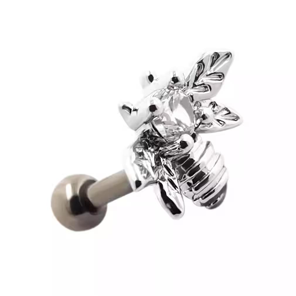 Hisera Stainless Steel Stud Earrings Cartilage Earrings Delicate Little Bee Design Ear and Cartilage Piercing Unisex Jewelry