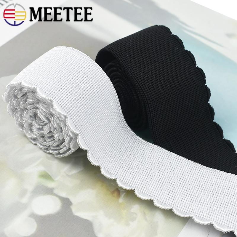 Meetee 2/5Meters Nylon Elastic Band 10-50mm Black White Lace Rubber Tape Bra Underwear Webbing Strap Belt DIY Sewing Accessories