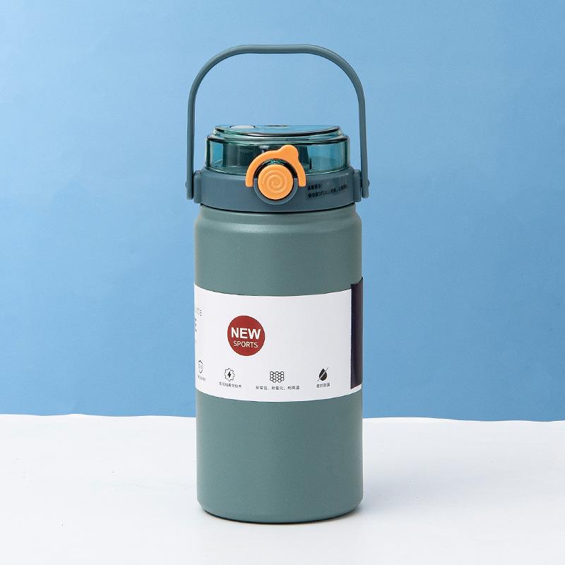 Thermische Wasserflasche aus Edelstahl Thermoskannen Vakuumflasche mit Strohhalm Becher Tragbare Kalt-Heißgetränke Thermosbecher Fitnessstudio 1L/1.2L