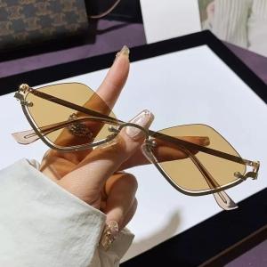 

New half-frame diamond shape sun protection glasses metal sunglasses fashion small frame high-end feeling sunglasses коричневый
