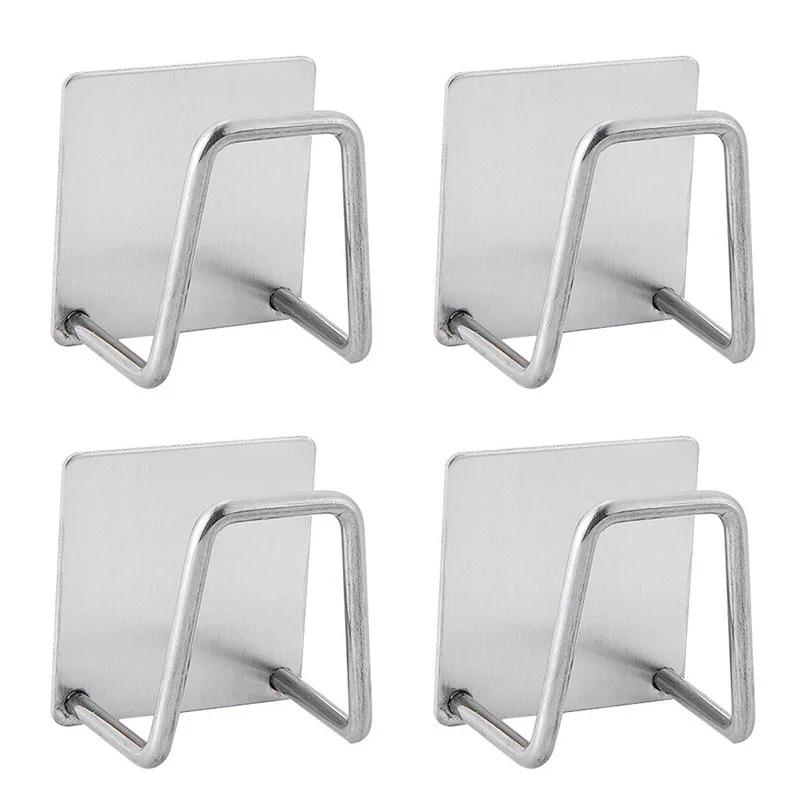 1-4pcs Sponge Holders Stainless Steel Sink Drain Drying Rack Bathroom Sponge Holder Wall Hooks Storage Holders Kitchen Gadgets