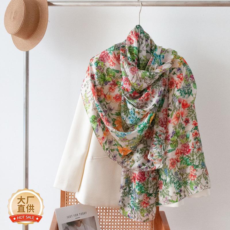 Mother's Day Gift Summer Thin Mulberry Silk Scarf Women's Long Strip High Grade Printed Shawl