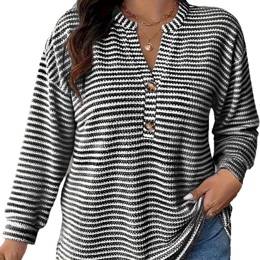 2025 New Pineapple Plaid Button T-shirt: Striped Casual Plus Size Women's Fashion