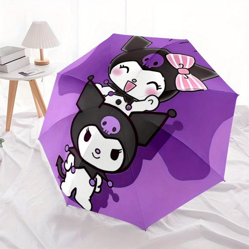 Kuromi Sanrio Automatic Folding Windproof Umbrella with Sturdy Iron Frame, Portable Compact Travel Umbrella All-Season Use Parties 0807074