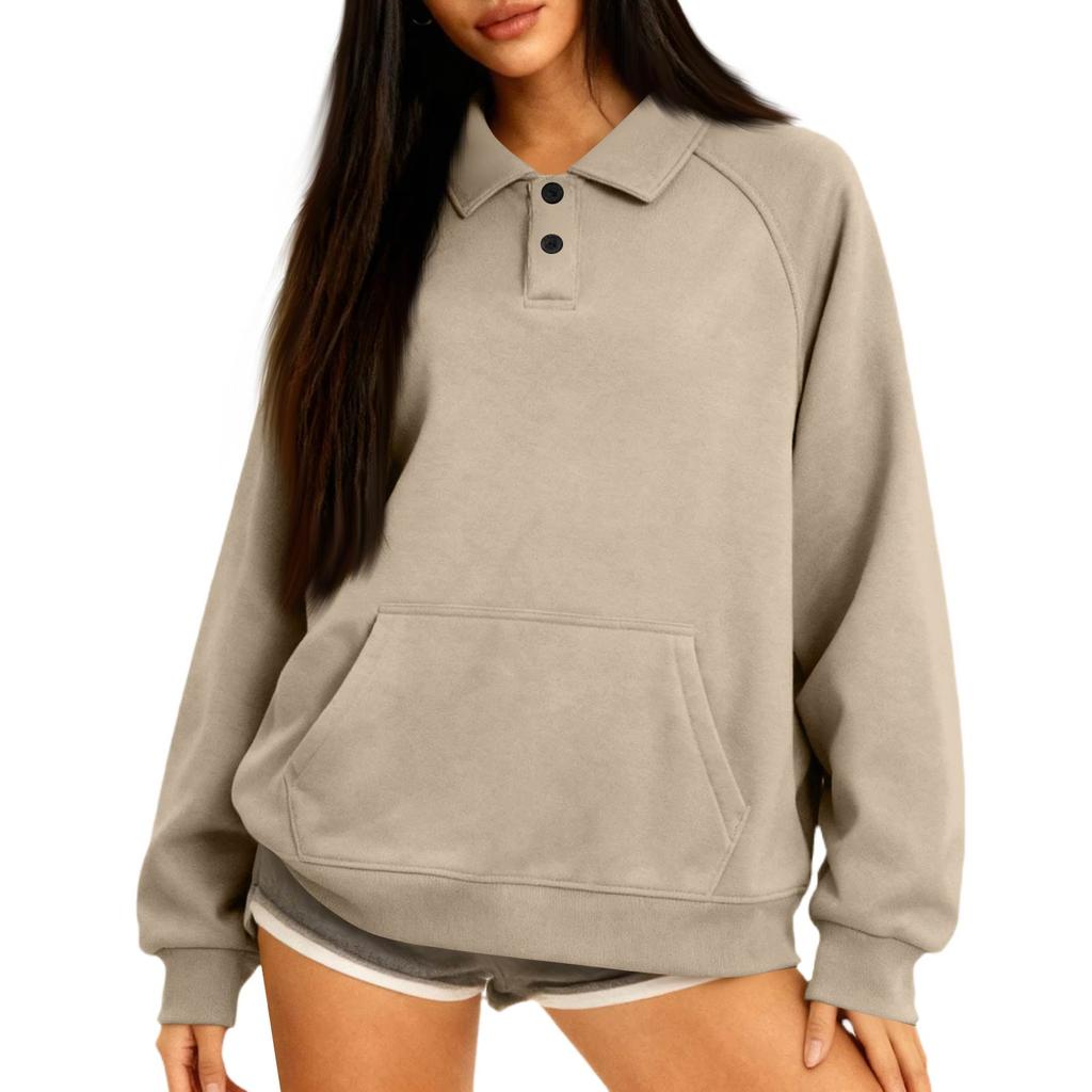 Women's Button-Up Collar Tops Cotton Women's Casual Fashion Long Sleeve With Pocketed Pullover Top Blouse