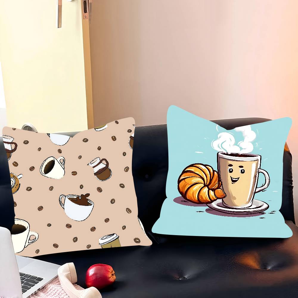 Cartoon Coffee Pillow Case Removable Washable Cushion Cover – All-Season Soft Linen