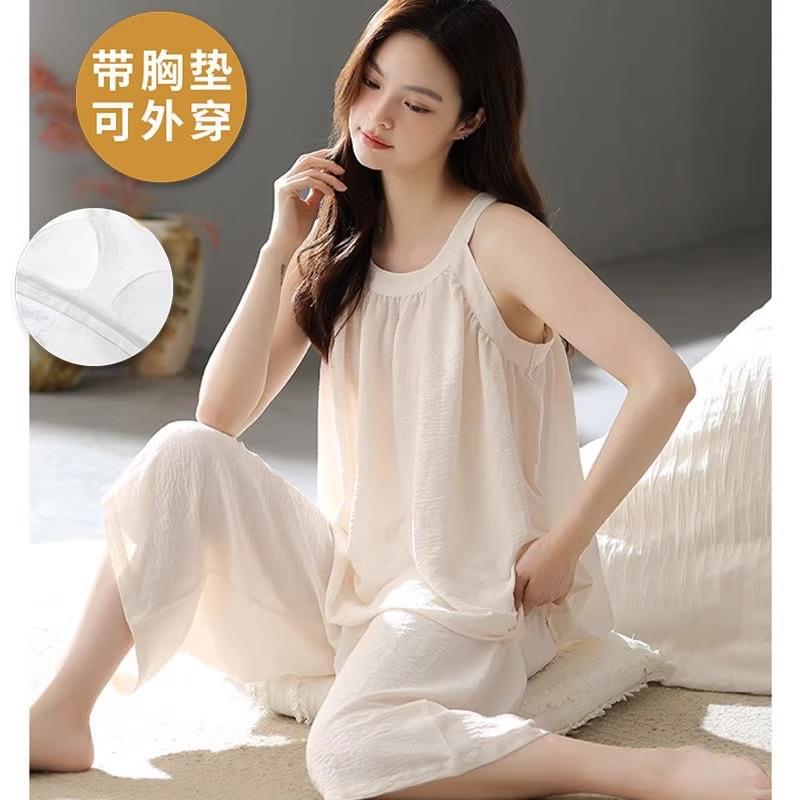 

New pajamas with chest pads Women s summer suspender cropped pants Han Fan can wear outside loungewear suit M size (weight 37.5-45kg )