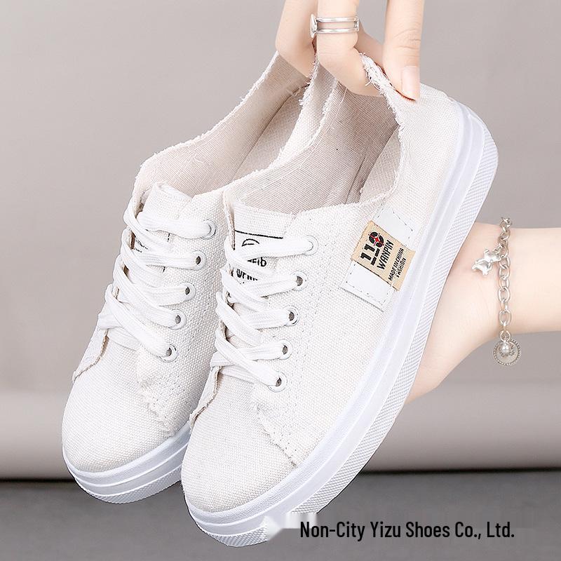 

Женские белые низкие кеды из парусины - Весна/Осень, Корейский стиль, Дышащие, Нескользящие, Универсальные и Модные. 38