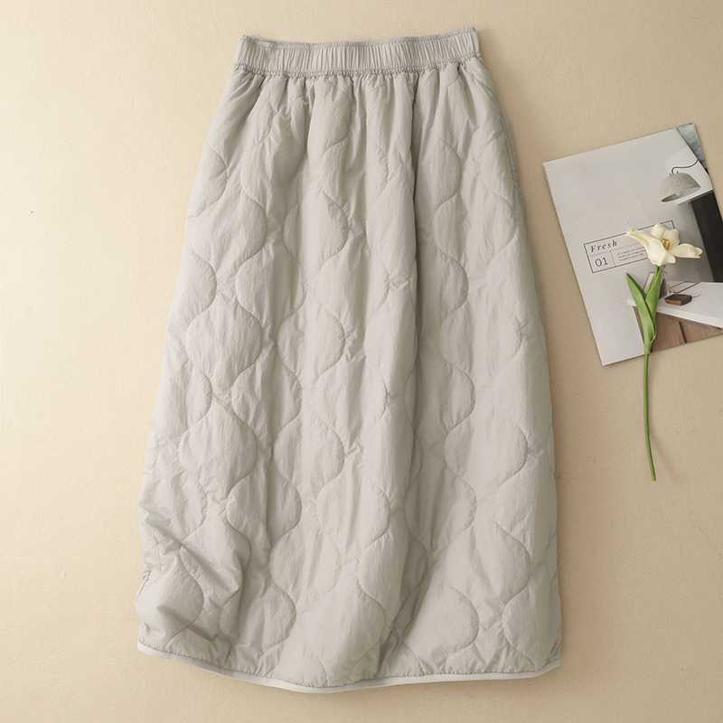 Women s Quilted Cotton Midi Skirt Elastic Waist Warm Winter A-Line Skirt M абрикосовый