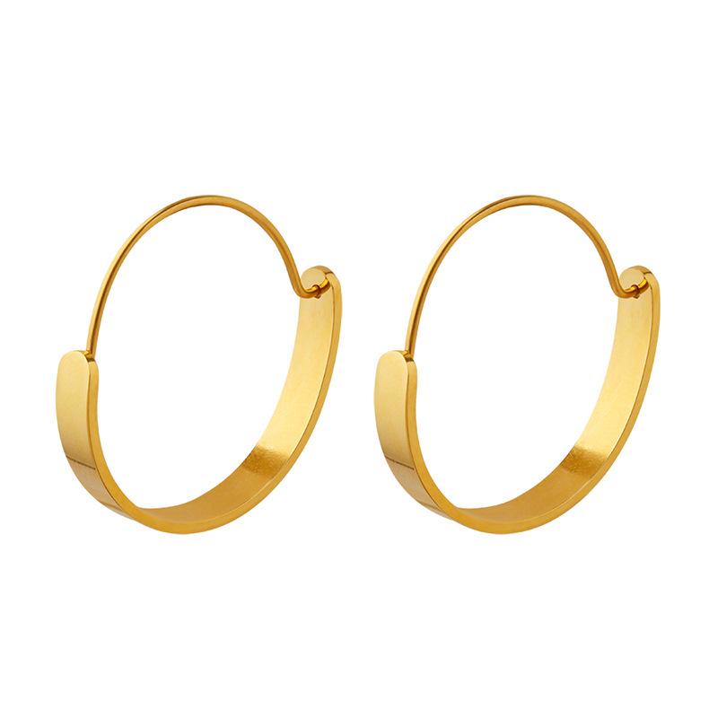 Trendy Minimalist Gold-Plated Titanium Hoop Earrings - Autumn/Winter Style F328