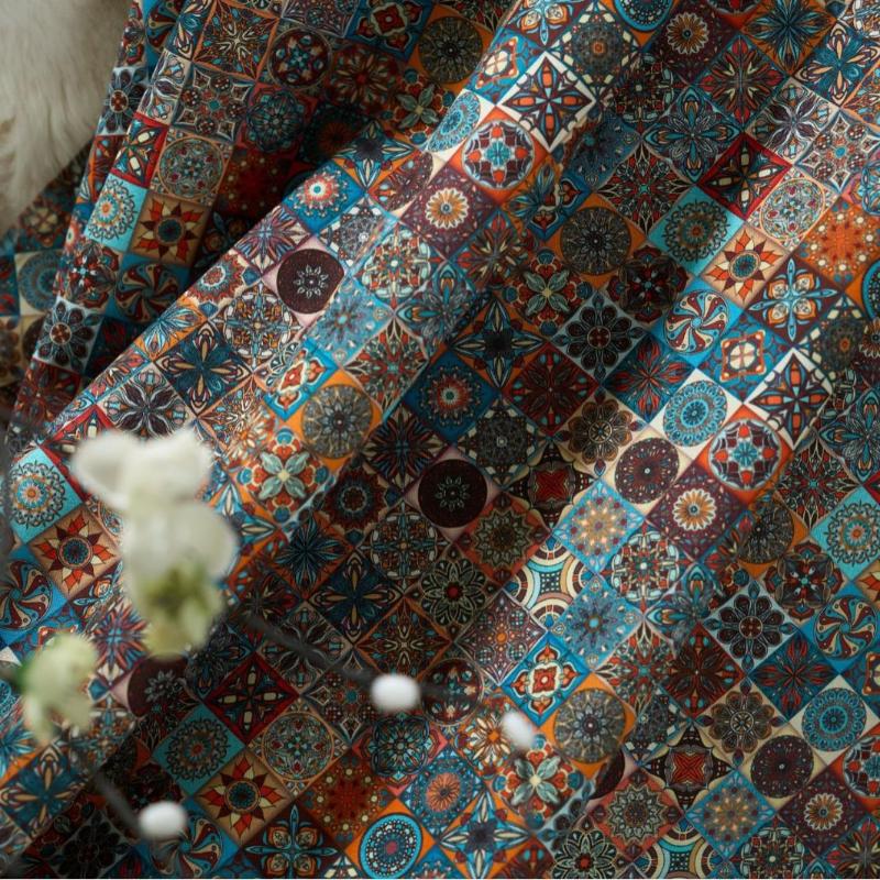 Pure Cotton Printed Plain Weave Fabric Ethnic Style Simia Fabric DIY Dress Coat Decorative Fabric Throw Pillow Bar Tablecloth