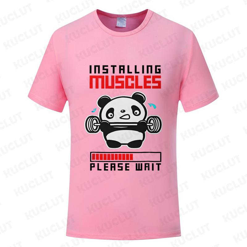 Funny Panda Gym Print T-Shirt Summer Tees for Men Women O-neck Casual Short Sleeve Weightlifting Installing Muscles Fashion Tops