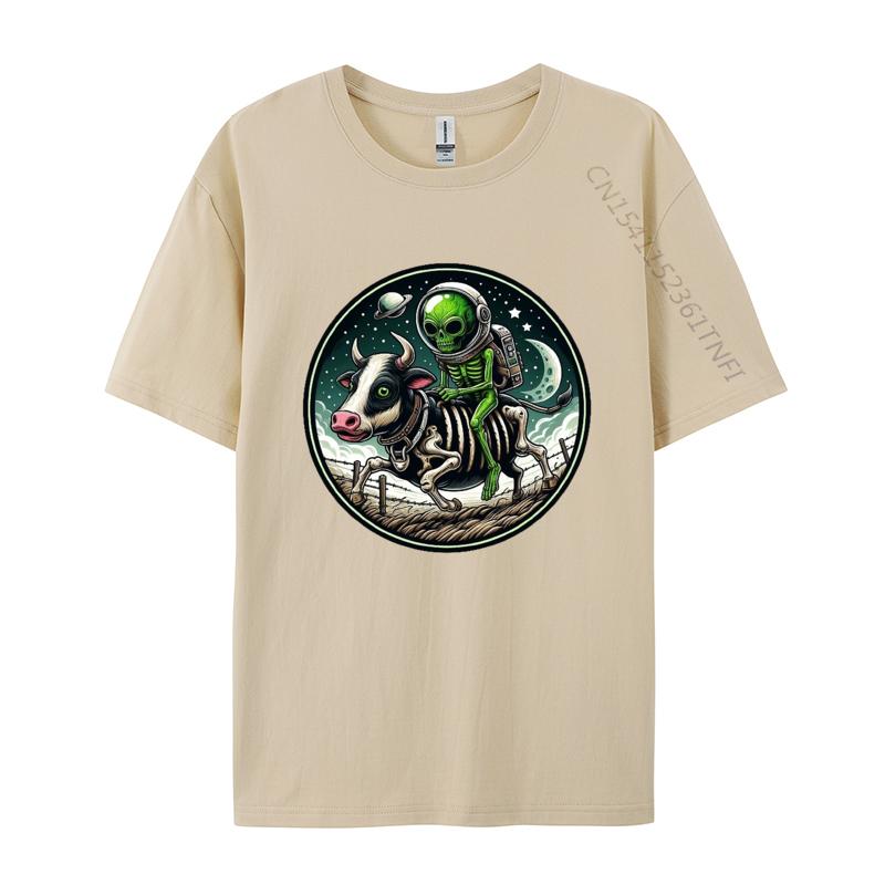 Space Alien Skeleton Riding A Zombie Cow TShirt Print Fashion Tee Shirt 3xl 100 Cotton Funny Male Tshirt