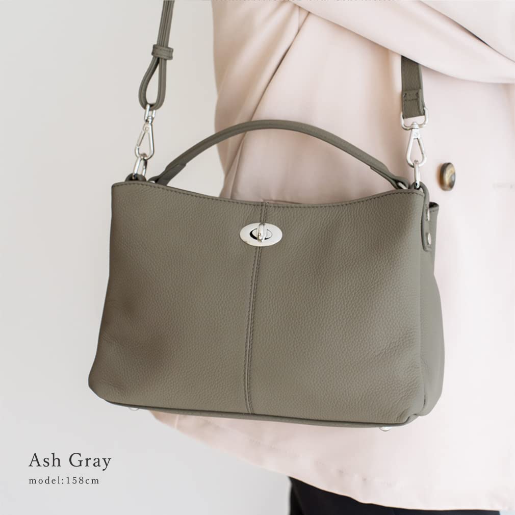 VITAFELICE Genuine Leather Handbag for 3-Space 2-Way Women, Sib-80012n (Ash Gray)