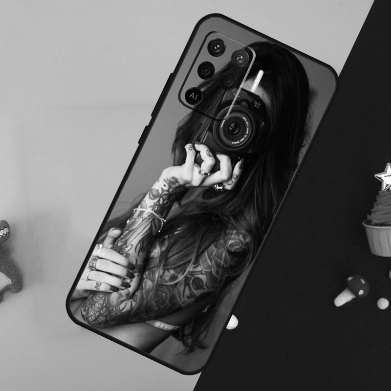 Sexy Sleeve Tattoo Girl Case For Oppo A60 A80 A40 A15 A16 A17 A57 A94 A74 A54 A76 A96 A18 A38 A58 A78 A98 A5 A6 Pro
