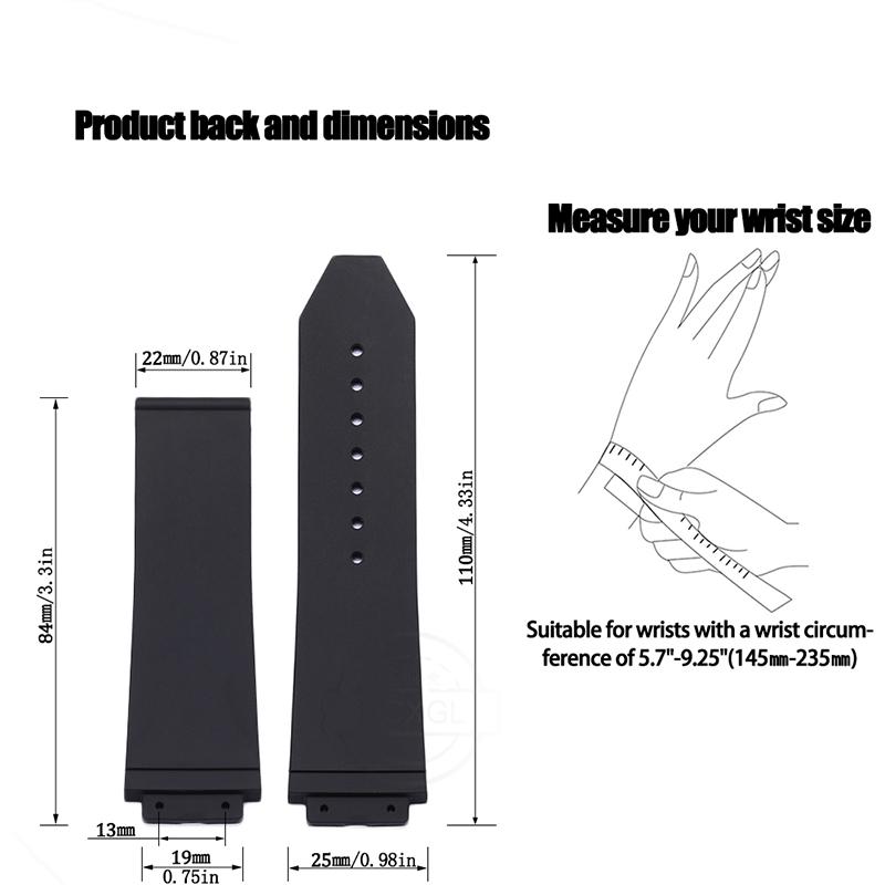 25*19mm Pasek do zegarka dla Hublot BIG BANG Miękki gumowy pasek Sportowy Wodoodporny Mężczyźni Kobiety Bransoletka Zamiennik Akcesoria do zegarka na rękę