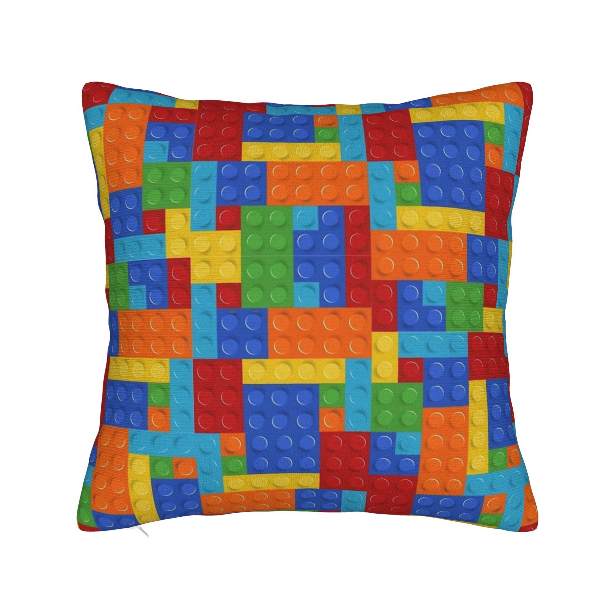 Realistic Scattered Building Blocks Pattern Pillow Cover Custom Cushion Cover Retro Trendy Pillow Case For Sofa Home Decoration 30x30cm 12x12in