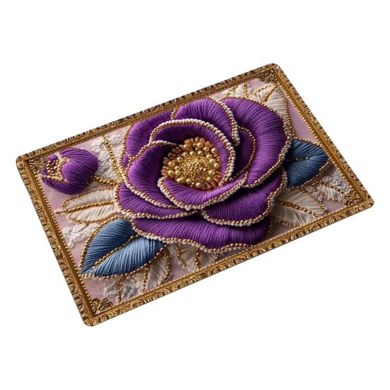 Floor Mat Non-Slip Rubber Backing Absorbent Quick-Drying Bath Rug Retro Style 3D Flower Pattern Kitchen Shower