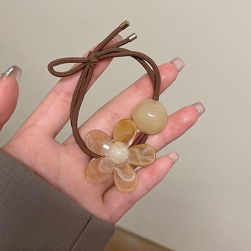 Charming & Durable Acrylic Flower Hair Tie: High-Elasticity Rubber Band for Women, Trendy Hair Accessory