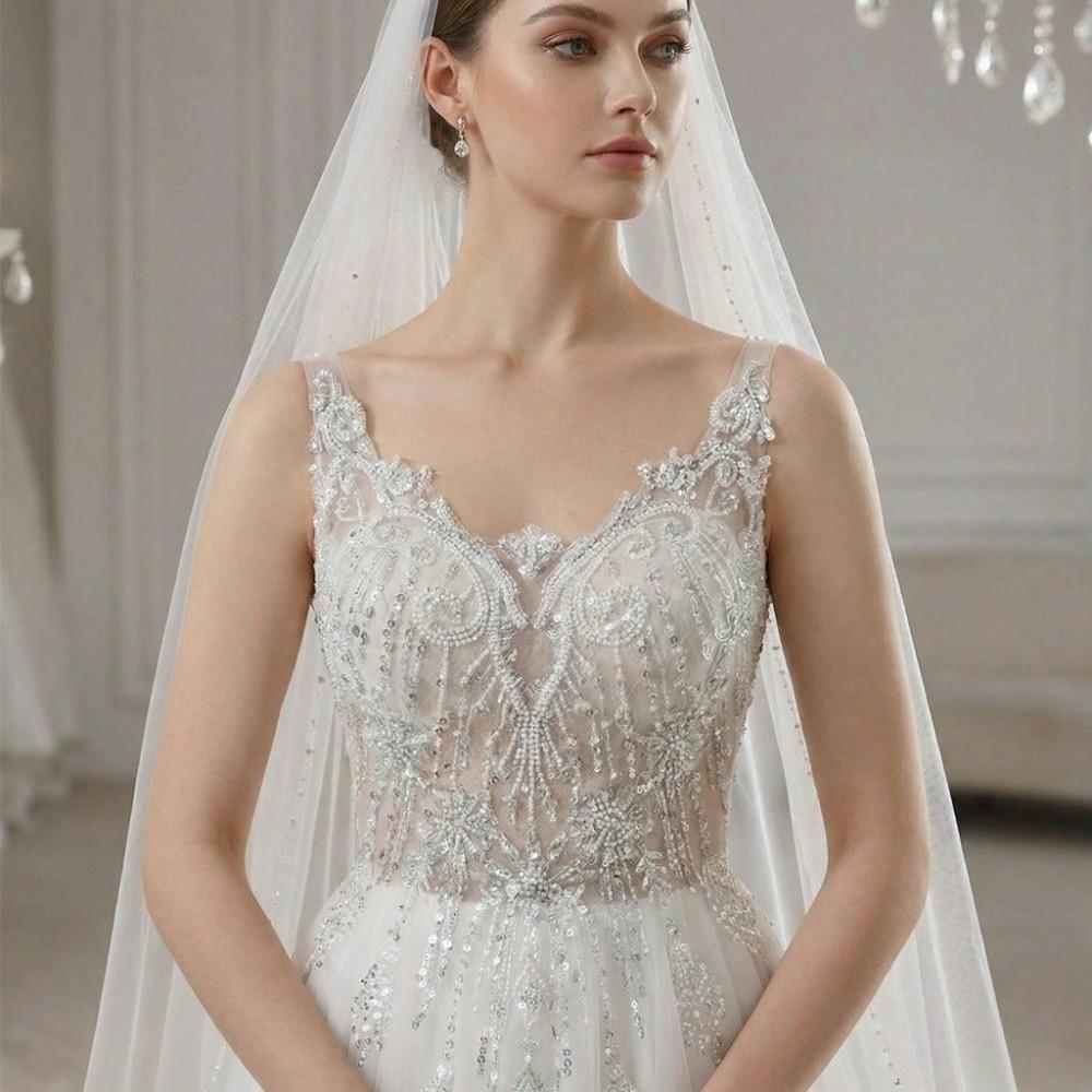 European Style Beaded Sequins Lace Patch White Wedding Dress Applique  Wedding Dress