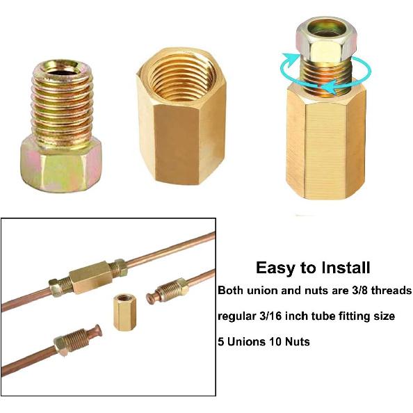 MuHize 3/16 Brake Line Fittings - Premium 18 PCS 3/8' 24 Threads Brake Fittings Assortment For 3/16' Tube (6 Unions, 12 Nuts)