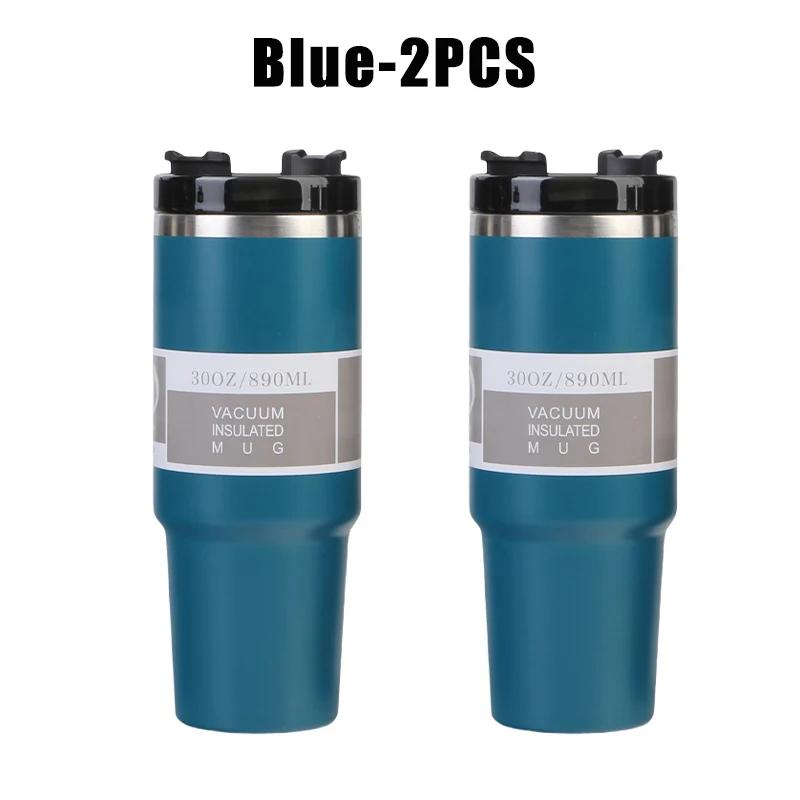 890ml High Quality Double Wall Cups 890ML Stainless Steel Portable Coffee Mug For Car With Lids Tumbler With Handle And Straw