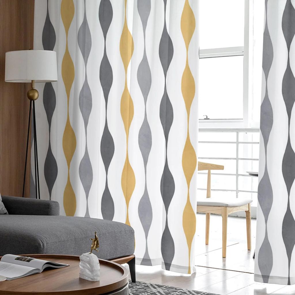 Geometric Stripes Yellow Tulle Curtains Living Room Kitchen Chiffon Curtain Bedroom Balcony Sheer Curtain Fashion Home Decor