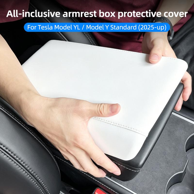 Leather Armrest Box Protective ABS Cover Trim For Tesla Model YL 6 Seats Model Y Standard 2025 2026 2027 Arm Rest Lid Interior