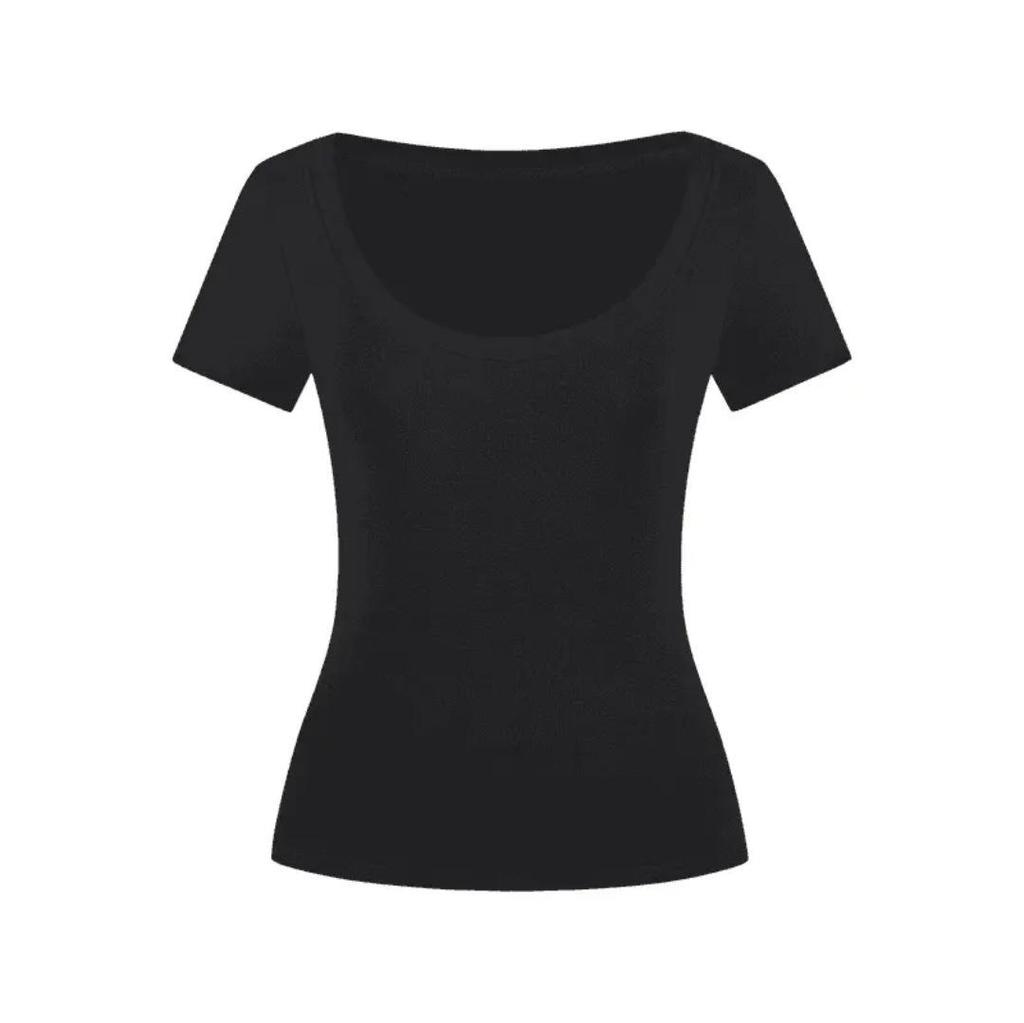 Dámské letní žebrované bodycon tričko s U výstřihem